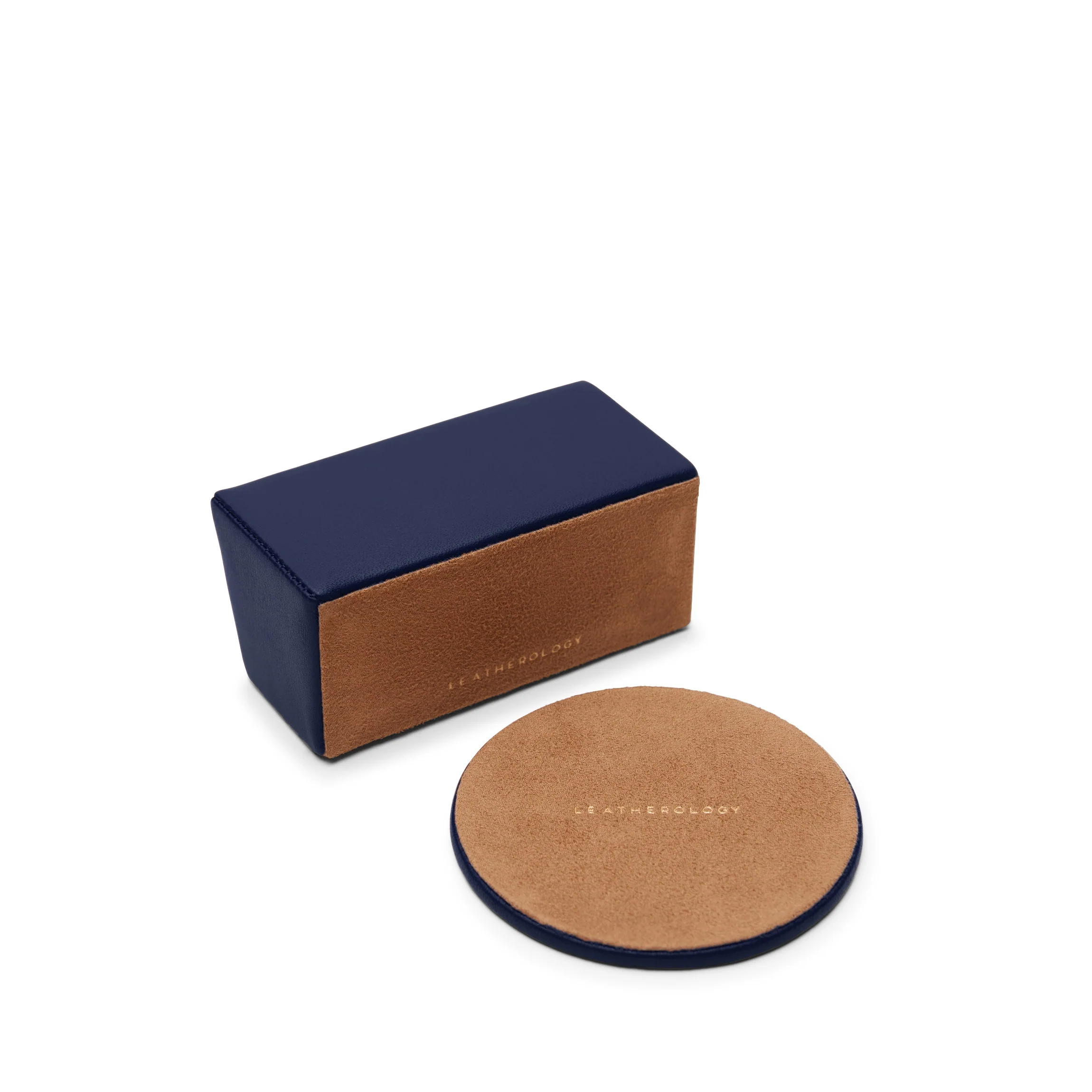 Classic Round Coasters and Holder, Set of 6 Navy Blue - Image 5