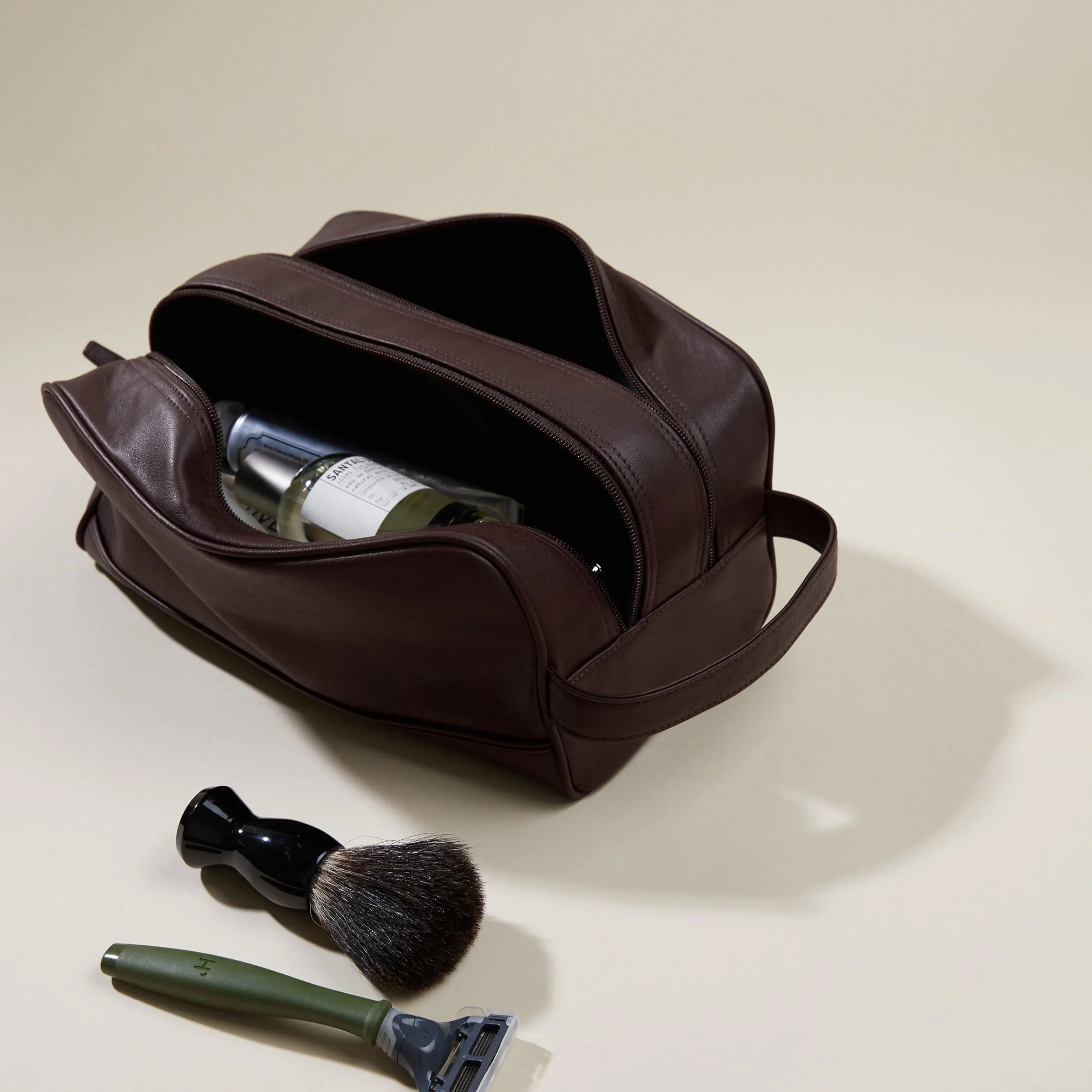 Double Zip Toiletry Bag Brown - Image 3