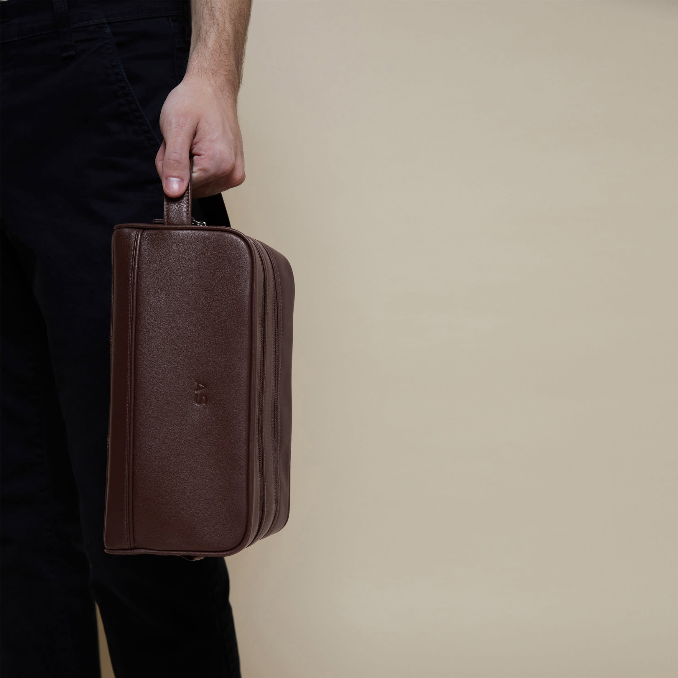 Double Zip Toiletry Bag Brown - Image 7