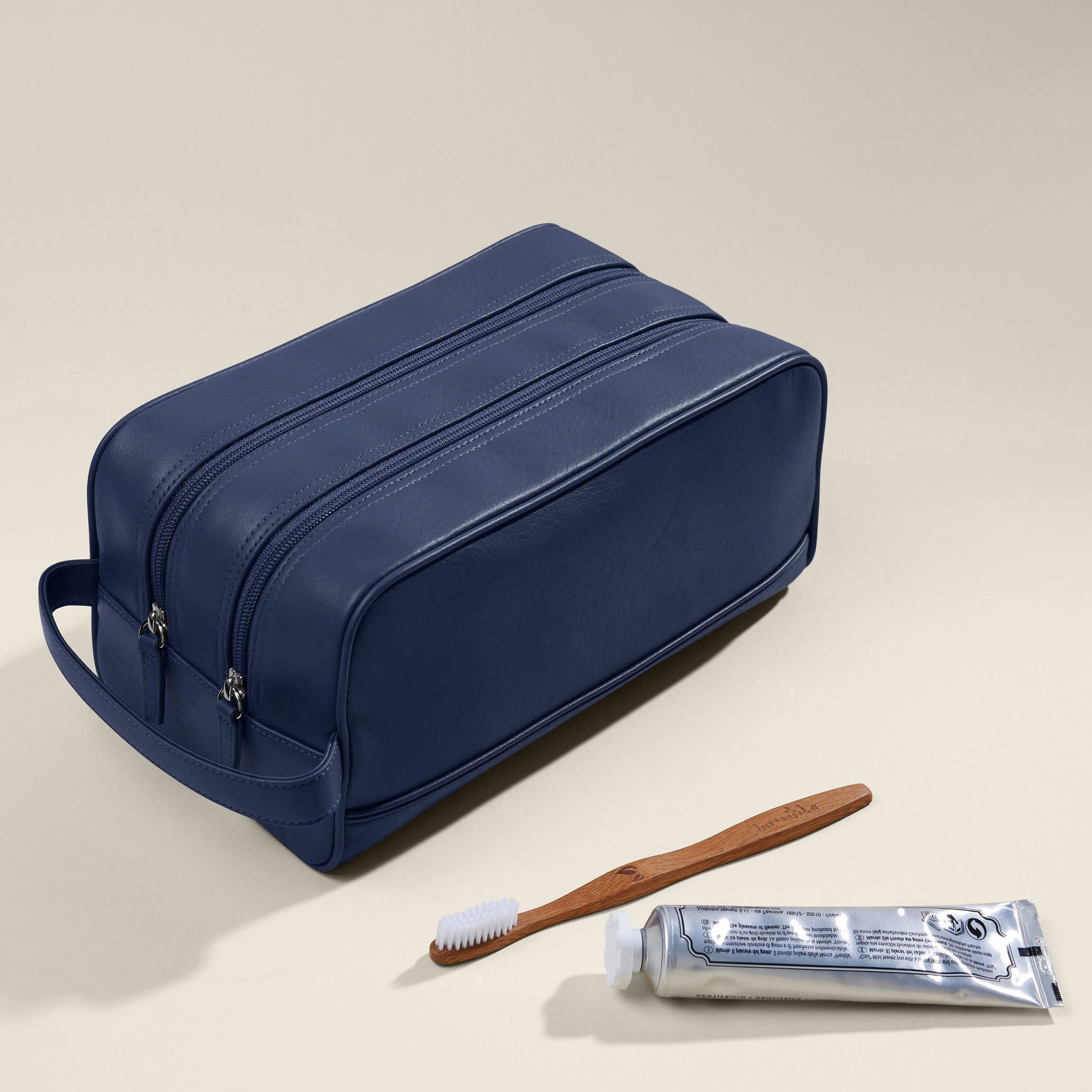 Double Zip Toiletry Bag Navy Blue - Image 3