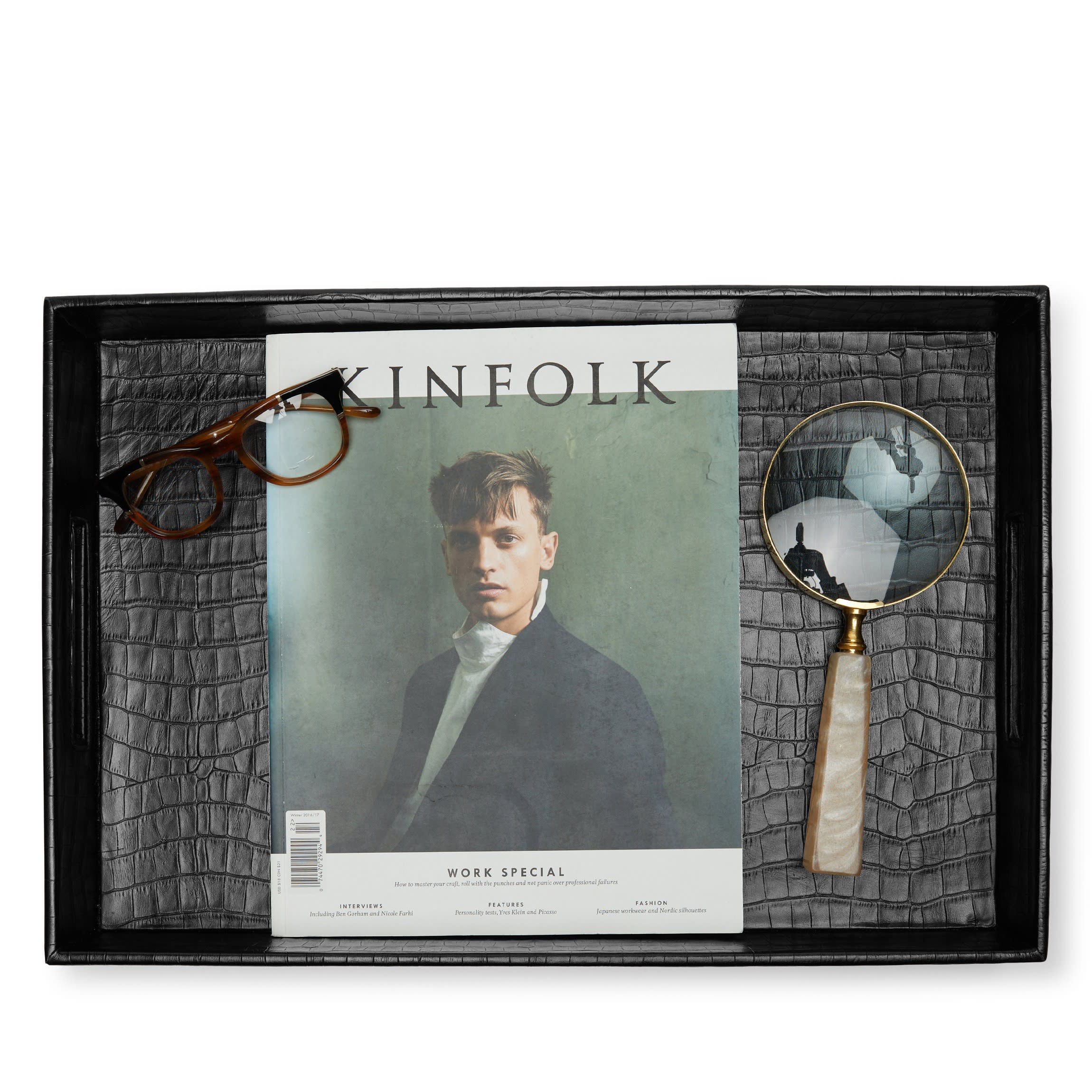 Leather Decorative Tray Black Croc - Image 2