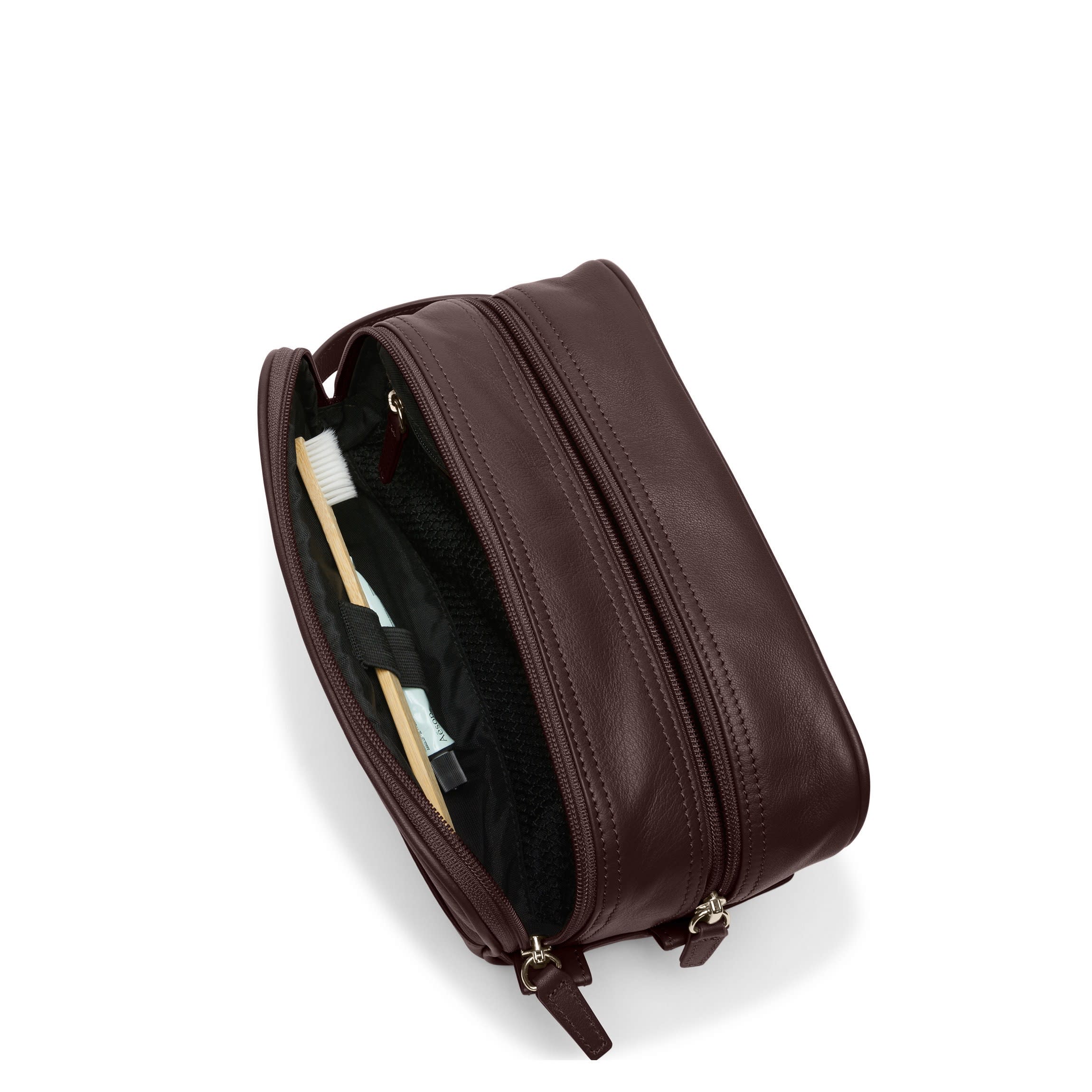 Small Double Zip Toiletry Bag Brown - Image 4
