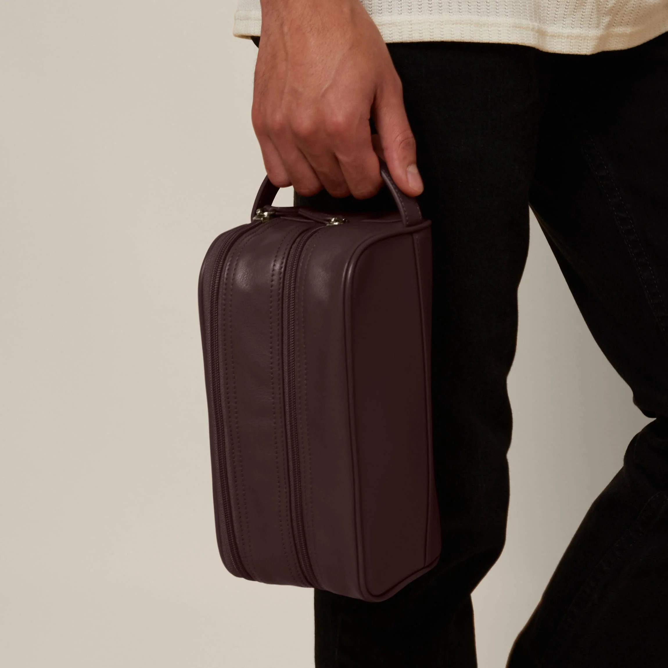 Small Double Zip Toiletry Bag Brown - Image 7