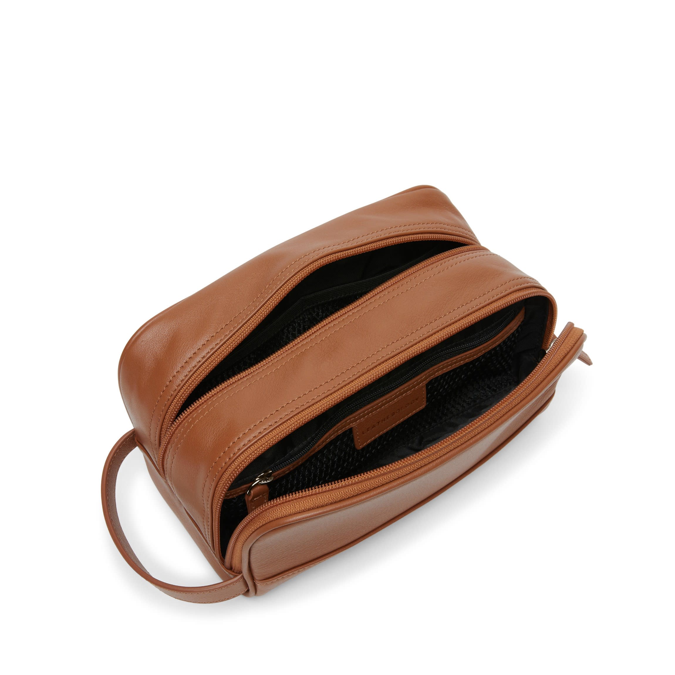 Small Double Zip Toiletry Bag Cognac - Image 5
