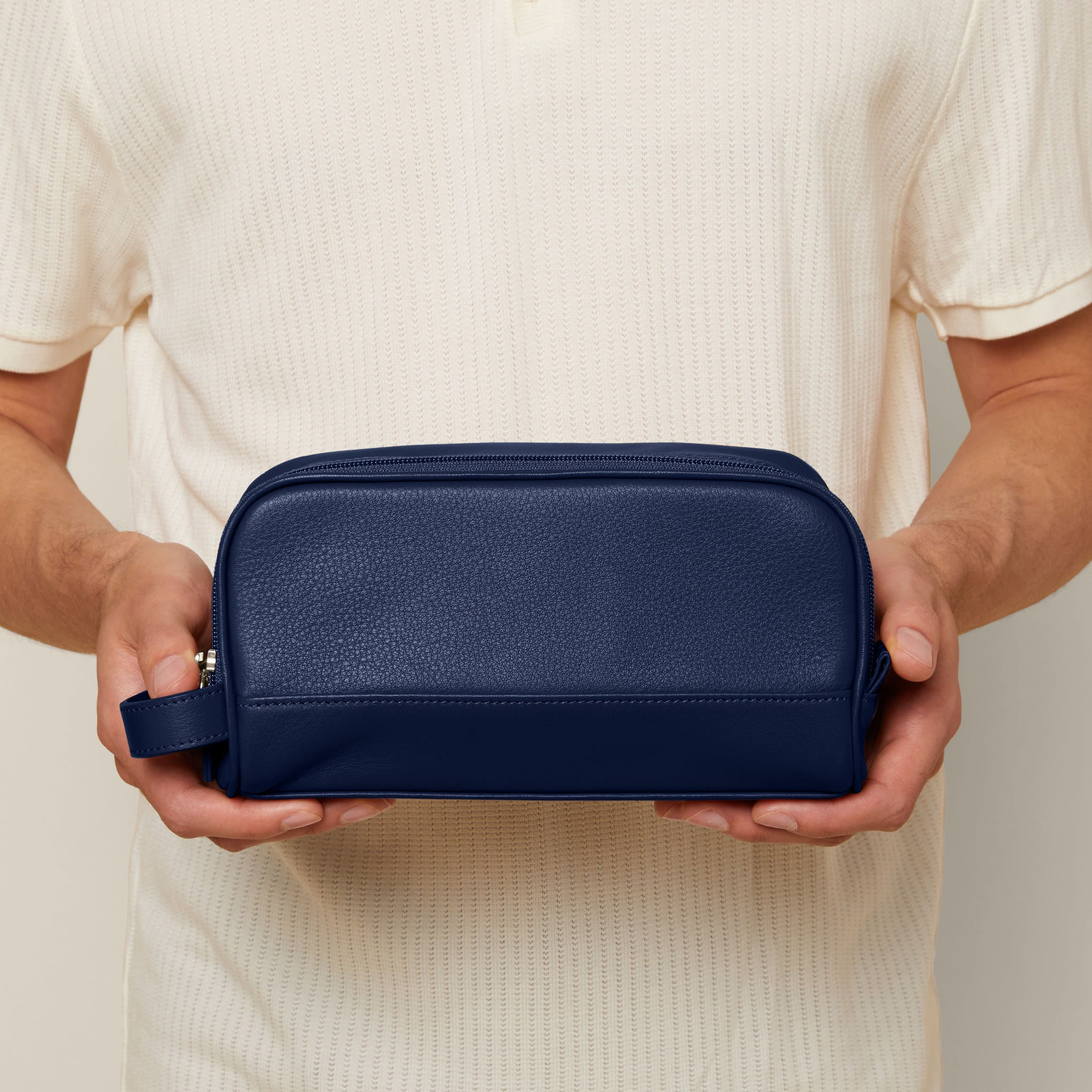 Small Double Zip Toiletry Bag Navy Blue - Image 3