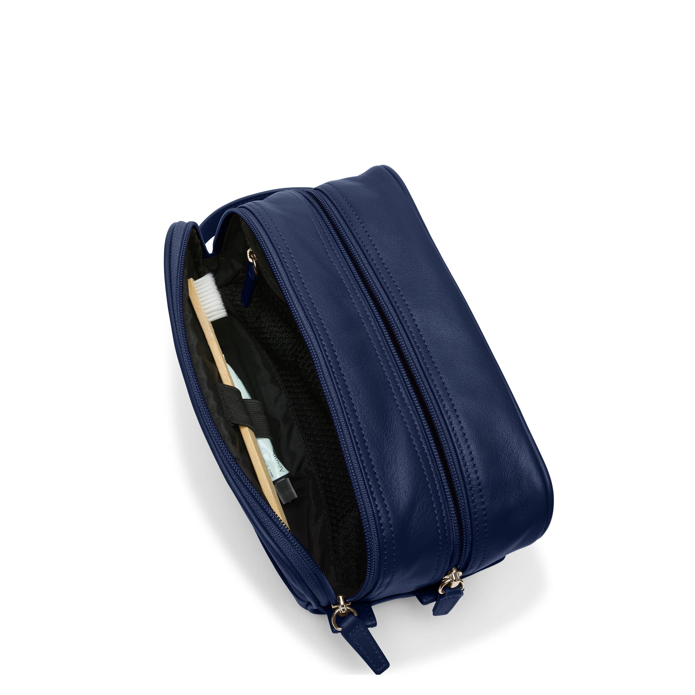 Small Double Zip Toiletry Bag Navy Blue - Image 4