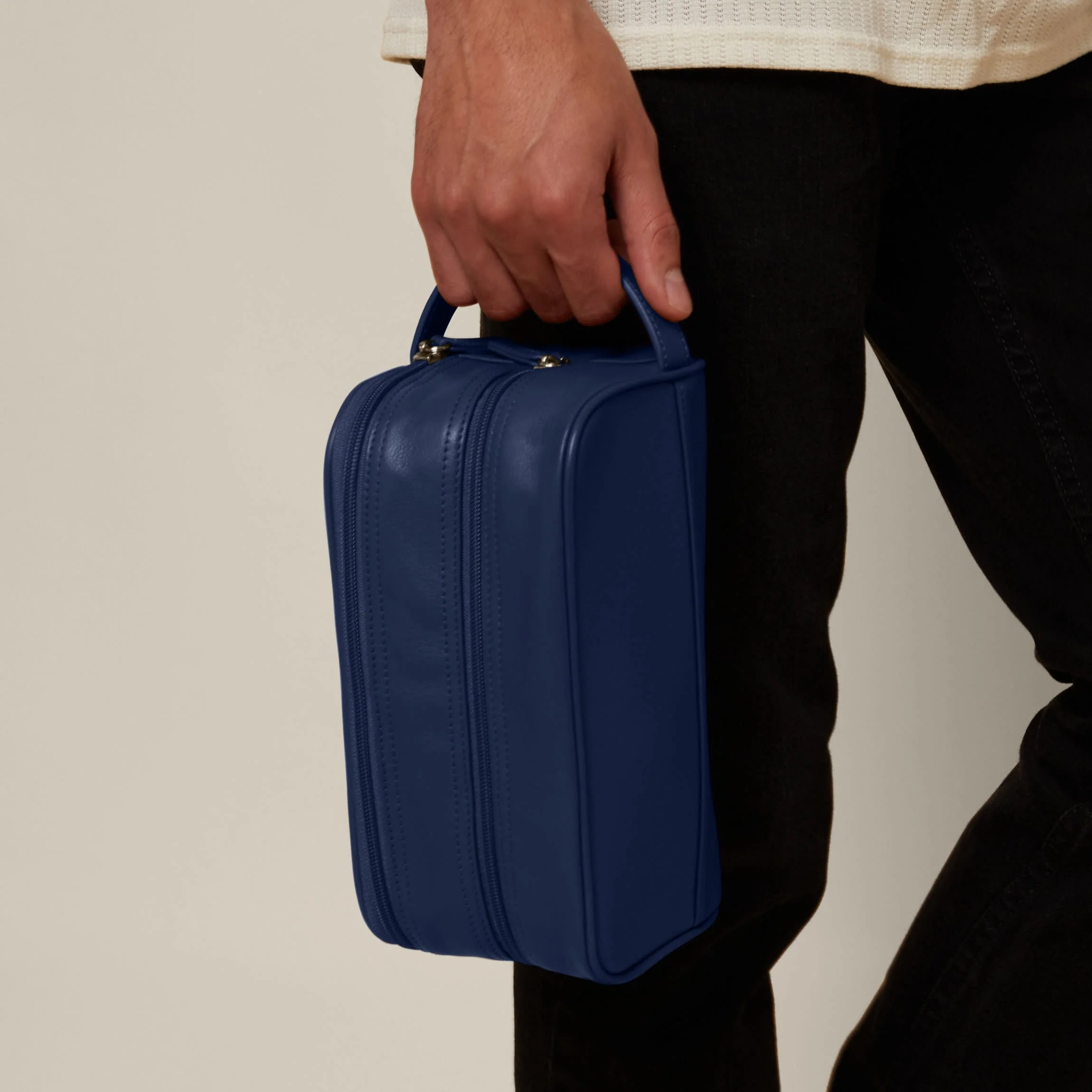 Small Double Zip Toiletry Bag Navy Blue - Image 7