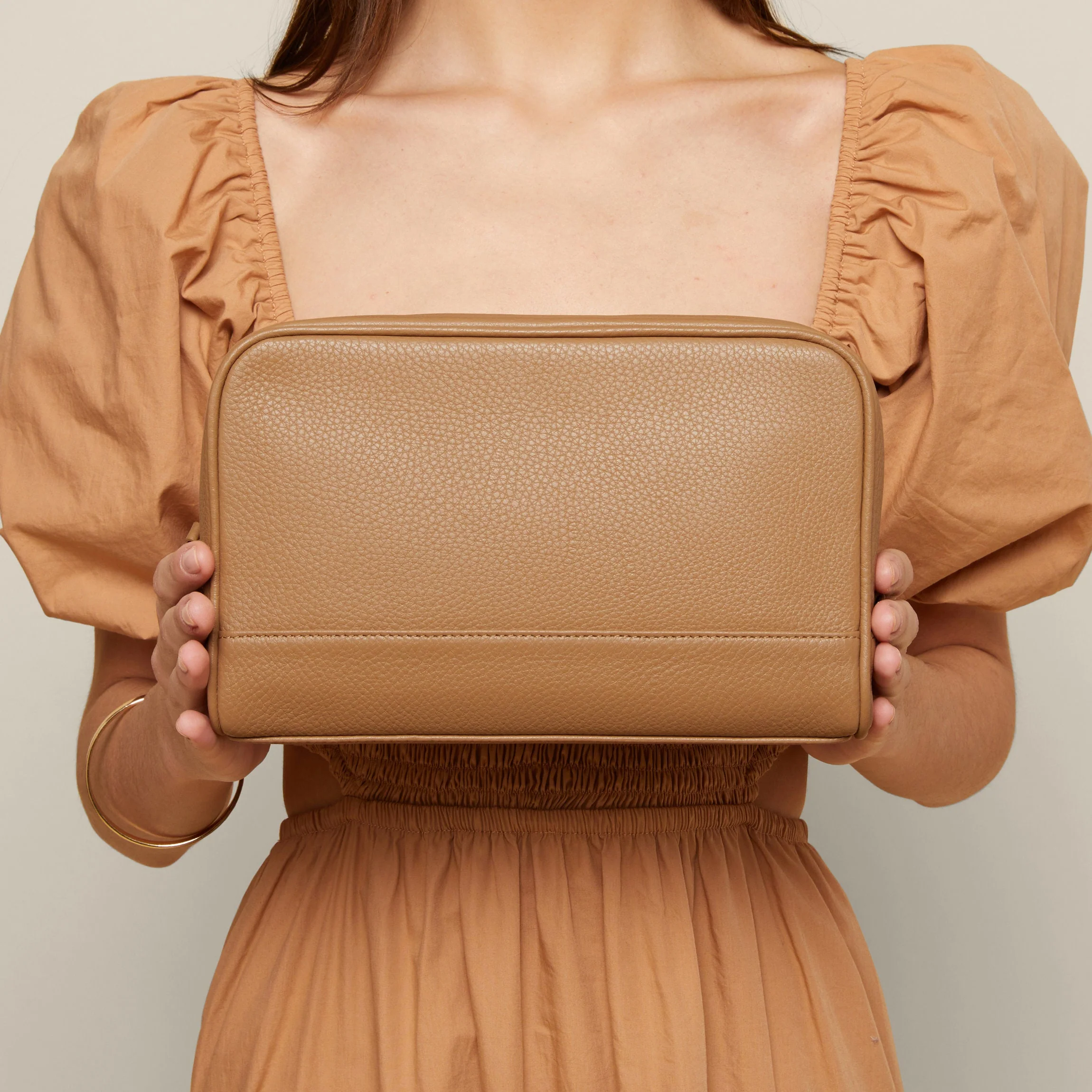 Top Zip Toiletry Bag Camel - Image 4