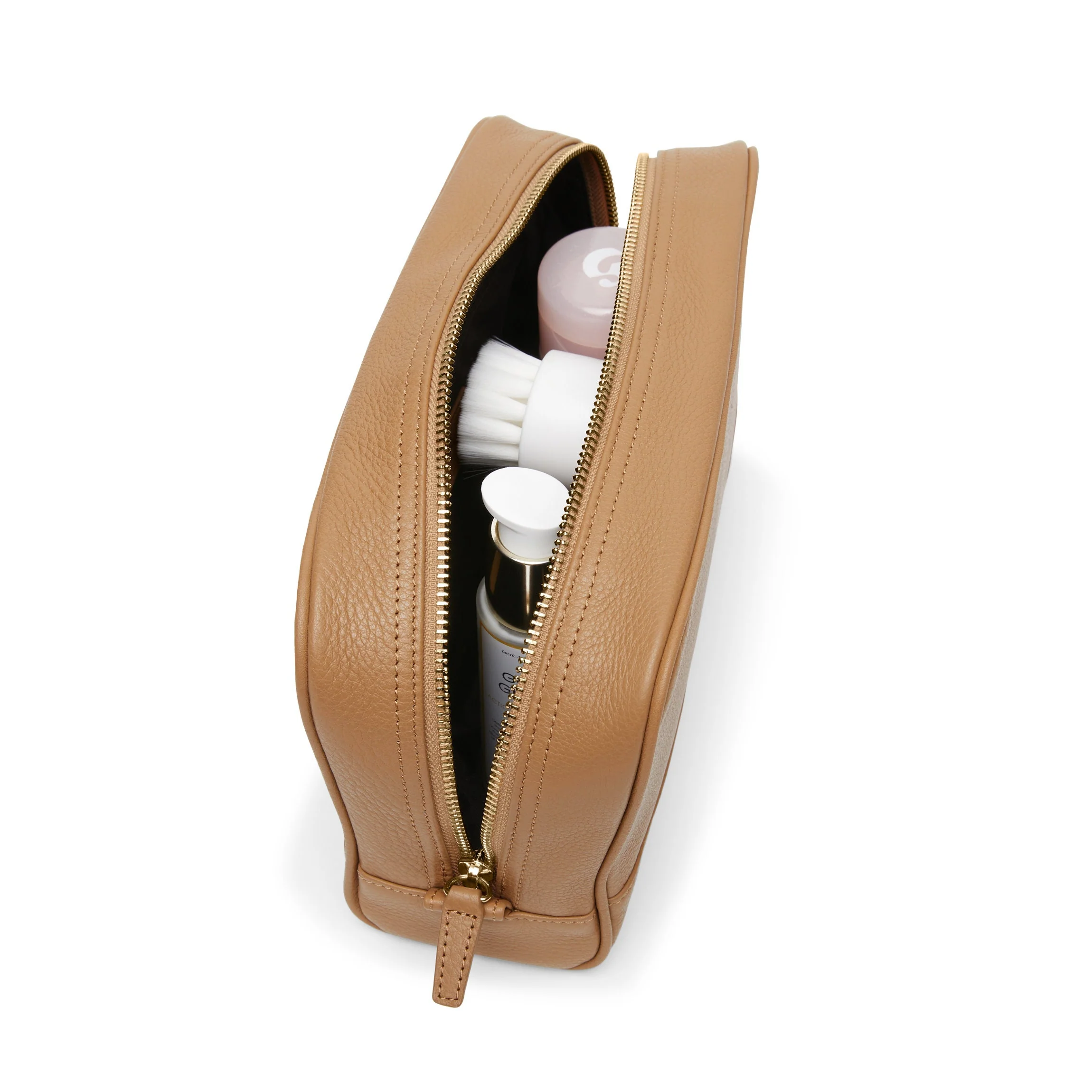 Top Zip Toiletry Bag Camel - Image 5